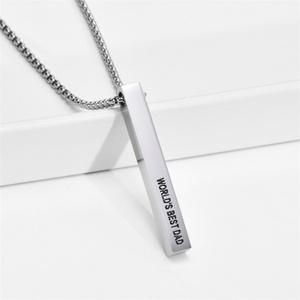High End Women's Custom Black Engraved Letter Stainless Steel Bar Pendant <b>Necklace</b> with Link Chain <b>Silver</b> Plated Anniversary - Product Image 5