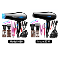 Lot de 12 Sèche-Cheveux Professionnels Légers et Ioniques pour Voyage et Domicile, 3 Niveaux de Chaleur et Air Froid, avec 11 Accessoires