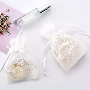 2023 White Drawstring Organza Lace Mesh Bags Jewelry Gifts Packaging Bag Wedding Party Biscuit Candy Chocolate Storage Pouches