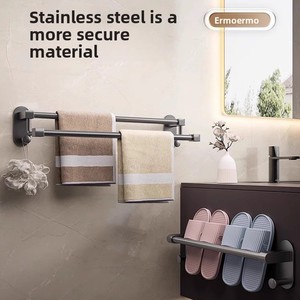 Light Luxury Gray Stainless Steel Wall-<b>Mounted</b> Towel Rack Bar Punch-Free Installation Bathroom Shelf - Product Image 2