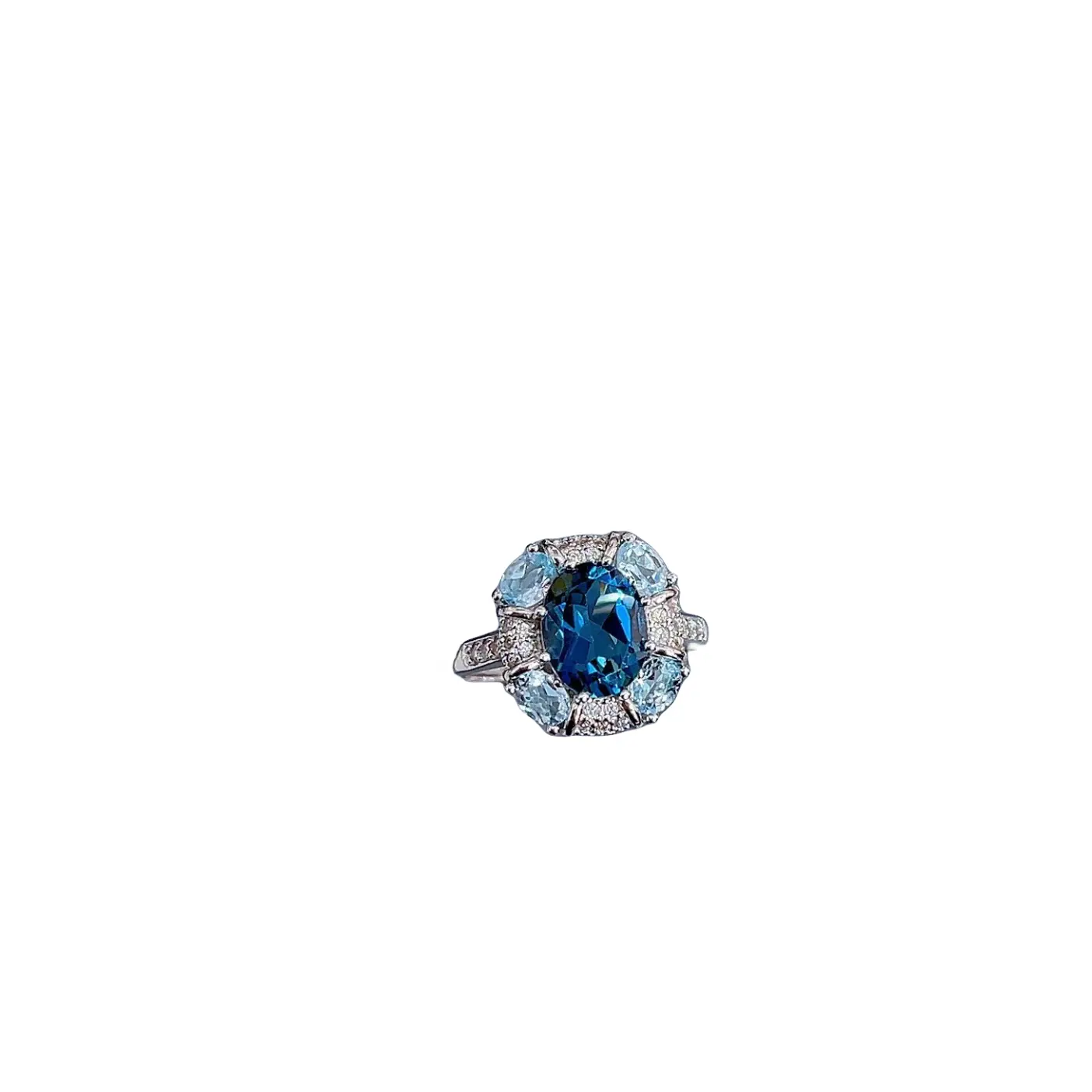 Joyería fina, Topacio brillante, conjunto de anillos de boda de piedra azul de Londres, anillos de diamantes de compromiso cultivados en laboratorio, anillo de dedo para mujer