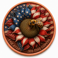Pièce de monnaie personnalisée en cuivre fin AVDP .999 de 5 oz, motif drapeau américain, tournesol et abeille, impression UV, ronde, fabrication OEM