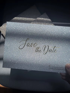 Sparkle Silver Save the Date Card with Gold Foil Script Wedding Invitation <b>Envelope</b> Set - Product Image 3