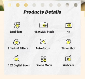 2026 Retro Compact 48 MINI <b>Card</b> 256G Vlog 2.8-inch Dual Screen Face Detection 4K Kids' Digital Camera - Product Image 4
