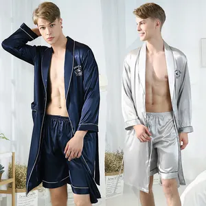 MenのSatin Robe Dragon Luxurious Silk Spa Long Sleeve House Kimono Bathrobe