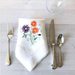 Embroidered Napkins for <b>Dinner</b> Table <b>Set</b> Manufacturer from India | Flax Linen Table Napkins Hemstitch Handmade Cloth Napkins - Product Image 1
