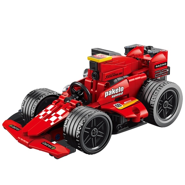 Children Plastic 2 In1 Super Racing Pull Back Car Building Block Red F1 Model Sports Car Building Blocks for Children