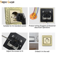 Interruptor de Pared Decorativo Retro de Aleación de Zinc de Lujo Depoguye, 4 Tomas de Corriente, Puertos USB C, Estándar Europeo para Proyectos de Hoteles/Villas