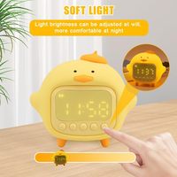 Jam Alarm Mini LED Bebek Peluk Kartun Modern, Kontrol APP, Bertenaga Baterai, Silikon, Dapat Diredupkan, Lampu Tidur Suasana Malam Hari untuk Anak-Anak