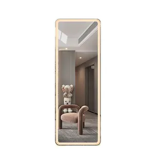Floor Mounted Wall Mounted Tempered Glass LED Touch Hidden Light Strip With Large Sized Dressing Mirror
