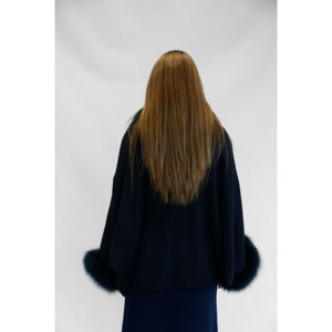 Luxury Women's Cashmere Poncho <strong>Coat</strong> with Fox Fur Trim | <strong>Winter</strong> Warm Wool Blend <strong>Cape</strong> | Elegant Faux Fur Shawl Inverno Pele Poncho - Product Image 3