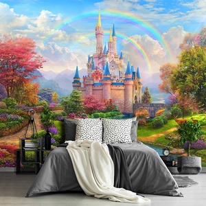 Carta da Parati 3D Moderna con Motivo Floreale Impermeabile, Effetto Castello da Sogno, Facile da Applicare, Colorata, per <span class=keywords><strong>Soggiorno</strong></span>, Camera da Letto e Casa - Product Image 1