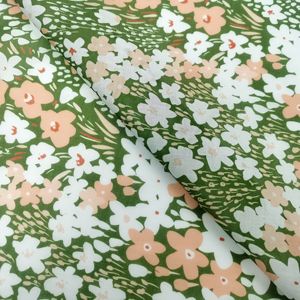 Nouvel arrivage de <span class=keywords><strong>tissu</strong></span> de coton biologique imprimé de petites fleurs vert lisse pour des vêtements de mode durables - Product Image 3