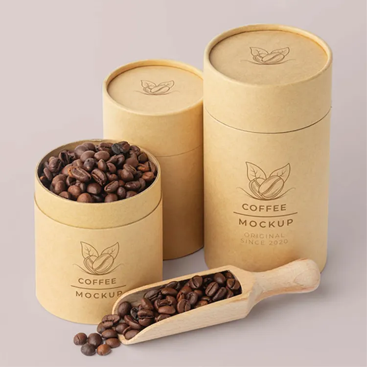 Boîte d'emballage cylindrique en papier kraft brun, boîte d'impression Flexo pour grains de café, 30ml, 50ml