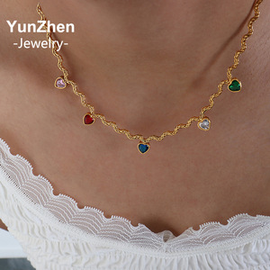 Acier inoxydable hypoallergénique, étanche, style japonais et coréen, zircon <span class=keywords><strong>de</strong></span> couleur fraîche, <span class=keywords><strong>forme</strong></span> cœur, couleurs contrastées, géométrique - Product Image 1
