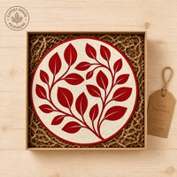 Set de table rond en perles de verre blanches imprimées sur mesure, motif feuille rouge et branche botanique, vente en gros