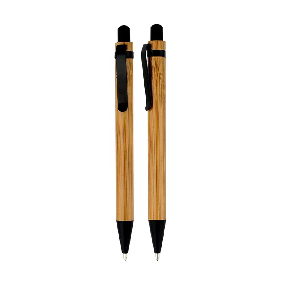 Caneta esferográfica de bambu retrátil, material de papelaria de escritório, eco-amigável, caneta esferográfica