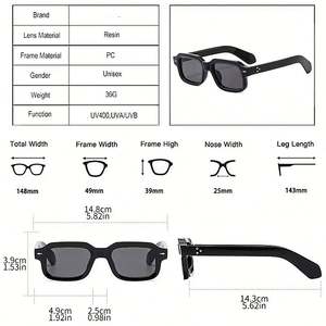 Lunettes de soleil carrées pour hommes, tendance 2025, avec logo personnalisé, verres transparents UV400, rivets, lunettes de soleil rectangulaires - Product Image 5