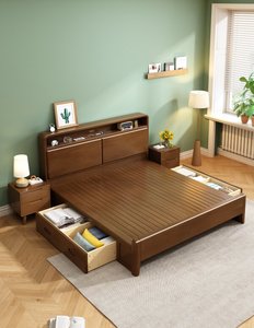 High Quality Solid Wood <b>Bed</b> <b>Frame</b> with Open Storage Headboard, Multifunctional Platform <b>Bed</b> for Bedroom Furniture - Product Image 6
