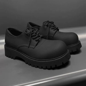 Zapatos de Cuero para Hombre, Negros, con Suela Gruesa, Punta Redonda, Plataforma, Estilo Derby Casual, de Piel de Vaca, Clásicos, Originales, de Diseñador - Product Image 4