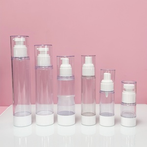 Flacon pompe airless rond en plastique transparent blanc/noir avec bouchon, 15ml, 30ml, 50ml, 100ml, en AS/PP, pour crème, impression OEM - Product Image 1