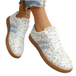 <b>Womens</b> Daily Floral Printed <b>Trainers</b> Low Top <b>Lace</b> Shimmer Side Stripe Accent Comfort Padded Insole Fabric Lining Rubber Outsole - Product Image 4