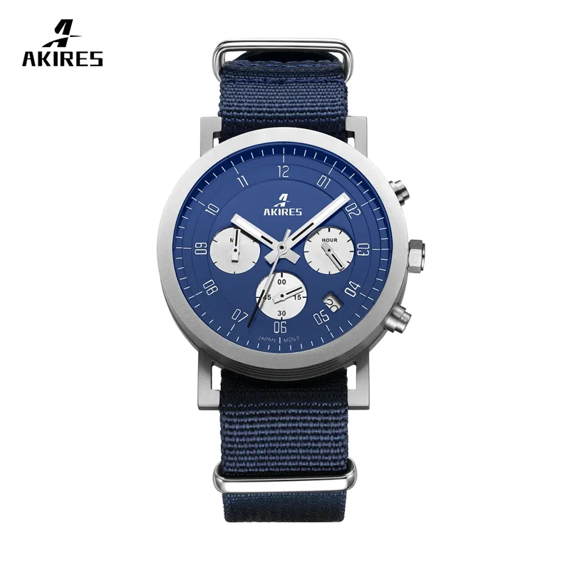 Akires Chronograph Automatic Watch Custom for Men Luxury Brand Nylon Strap Stainless Steel Watch Pilot Date