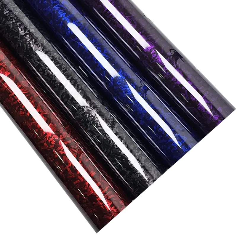 Alto brillo negro rojo azul púrpura forjado fibra de carbono envoltura de vinilo envoltura Exterior pegatinas de coche calcomanías para envoltura de película de vehículo