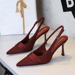 Scarpe da Sposa da Donna con Tacco a Spillo in Raso a Punta, Modello Scavato con Cinturino Posteriore, Tacco Sottile, Fantasia a Righe, Chiusura Slip-On, Estive - Product Image 1