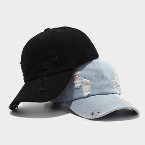 Casquette de baseball rétro hip-hop 6 panneaux pour hommes et femmes avec trou en denim Caractéristique du tissu polyester/coton métal - Product Image 3