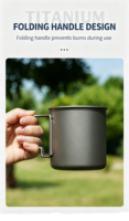 Tasse-bol de camping minimaliste en titane pur, écologique, pliable, avec poignée à angle droit et couvercle, vaisselle portable et légère