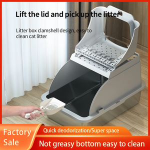 Geschlossene Katzentoilette aus Edelstahl für einfache Reinigung, große aufklappbare Katzentoilette mit Schaufel - Product Image 3