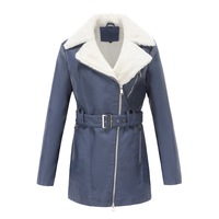 Nouvelle veste d'hiver pour femme, best-seller, à manches longues, en cuir peluche, col double rabattable, fermeture éclair et ceinture