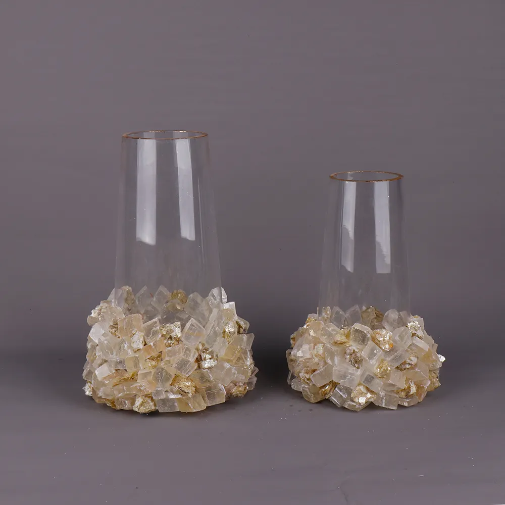 Tinh thể đá quý h0950 tinh thể đá độc đáo hình canxit mica Glass Flower Vase Set cho trang trí nội thất