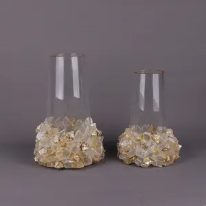Tinh thể đá quý h0950 tinh thể đá độc đáo hình canxit mica Glass Flower Vase Set cho trang trí nội thất