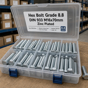 Vis hexagonale DIN933 certifiée <span class=keywords><strong>ISO</strong></span> 898-1, grade 8.8, filetage complet, acier au carbone zingué, M6-M30, expédition d'échantillons <span class=keywords><strong>en</strong></span> 48h - Product Image 2