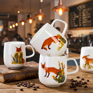 Taza de Porcelana con Diseño de Zorro de Dibujos Animados Estilo Americano, Colorida, Apta para Lavavajillas, Reutilizable, Apta para Microondas, con Caja de Regalo para el Hogar - Product Image 2