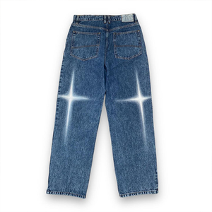 Grande <span class=keywords><strong>Croix</strong></span> Personnalisée Impression Laser Sérigraphie Pantalon en Denim Couleurs de <span class=keywords><strong>Spray</strong></span> Street Wear Jeans Slim Fit pour Hommes - Product Image 1