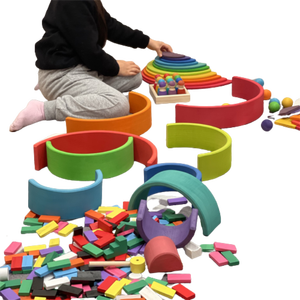 재미있는 무지개 아치형 네 나무 집 산호 파도 빌딩 블록 세트 어린이 직접 제조 업체를위한 목재 건설 모델 장난감 - Product Image 4