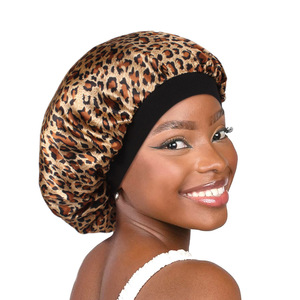 <span class=keywords><strong>Bonnet</strong></span> de douche imperméable en satin extra large avec bande élastique pour femmes <span class=keywords><strong>bonnet</strong></span> de <span class=keywords><strong>bain</strong></span> léopard réutilisable surdimensionné vente en gros - Product Image 6