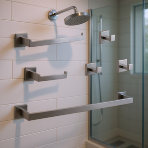 ชุดอุปกรณ์ห้องน้ำสแตนเลสสตีลทันสมัย ติดผนัง ผิวปัดเงา ดีไซน์มินิมอล ชุด 6 ชิ้น สำหรับจัดระเบียบห้องน้ำ - Product Image 2