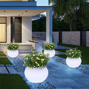 Round Shape Illuminated <strong>LED</strong> Tall Big <strong>Led</strong> Glow Flower <strong>Pot</strong> Solar Garden Lights Outdoor Floor Lamp <strong>Led</strong> Flower Planter
