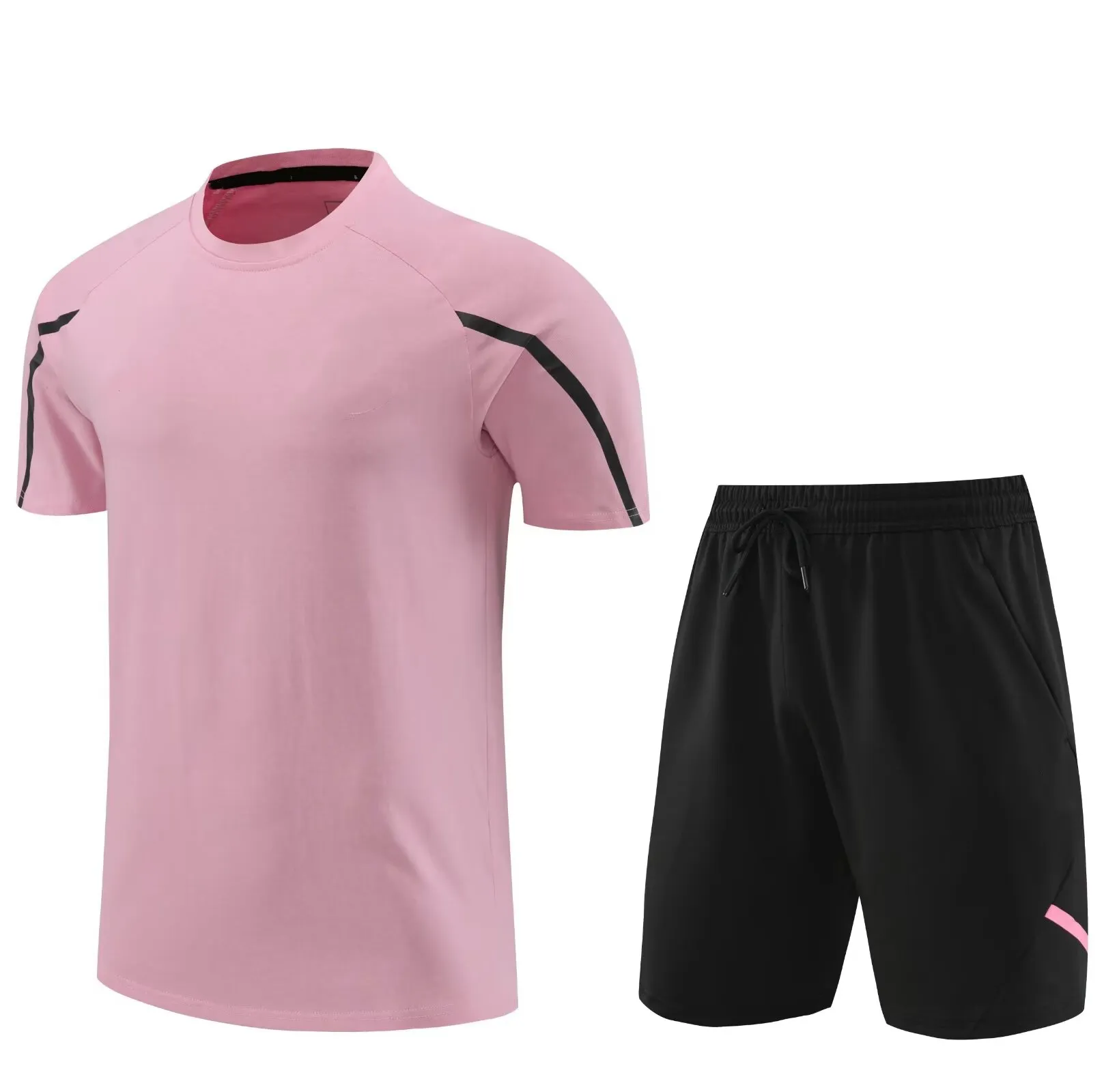 All'ingrosso top quality shorts manica corta set completo cotone camisa de messi del inter de miami rosa maglia da allenamento calcio