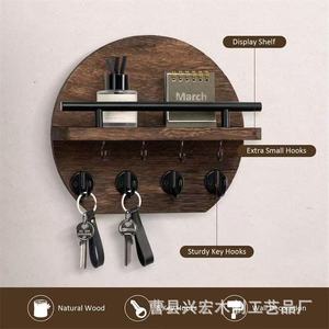 Porte-clés mural en bois rond rétro, 1 niveau, organisateur de rangement pour entrée et salon - Product Image 4