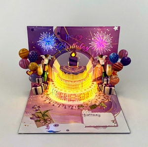 Personalizado 3D Pop-up Tarjeta de felicitación Musical Light up Feliz cumpleaños Postales Tarjeta de pastel emergente con música y luz en un sobre - Product Image 3