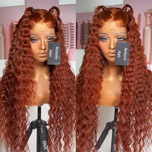 Reddish Brown Deep Wave 13x4 Lace Front Human Hair Wig Remy Copper Red Colored Water Curly 4x4 Closure Frontal Human Hair Wigs
