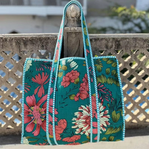 Bolso de Mano de Algodón Acolchado con Estampado Étnico, Bolso de Hombro Reutilizable para Compras y Viajes - Product Image 1