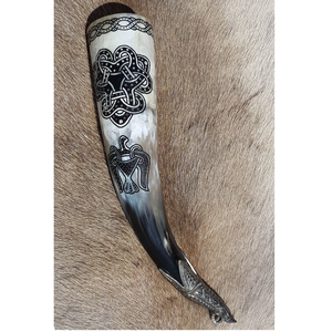 Cuerno de Beber de Buey Auténtico Natural Inspirado en los Vikingos, Tallado a Mano, para Eventos Medievales, Valhalla, Mjolnir - Product Image 1