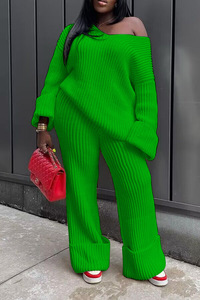 TS1285 Ensemble de vêtements en tricot de haute qualité pour femmes, printemps et automne, décontracté, tricot ample et pantalon large - Product Image 5