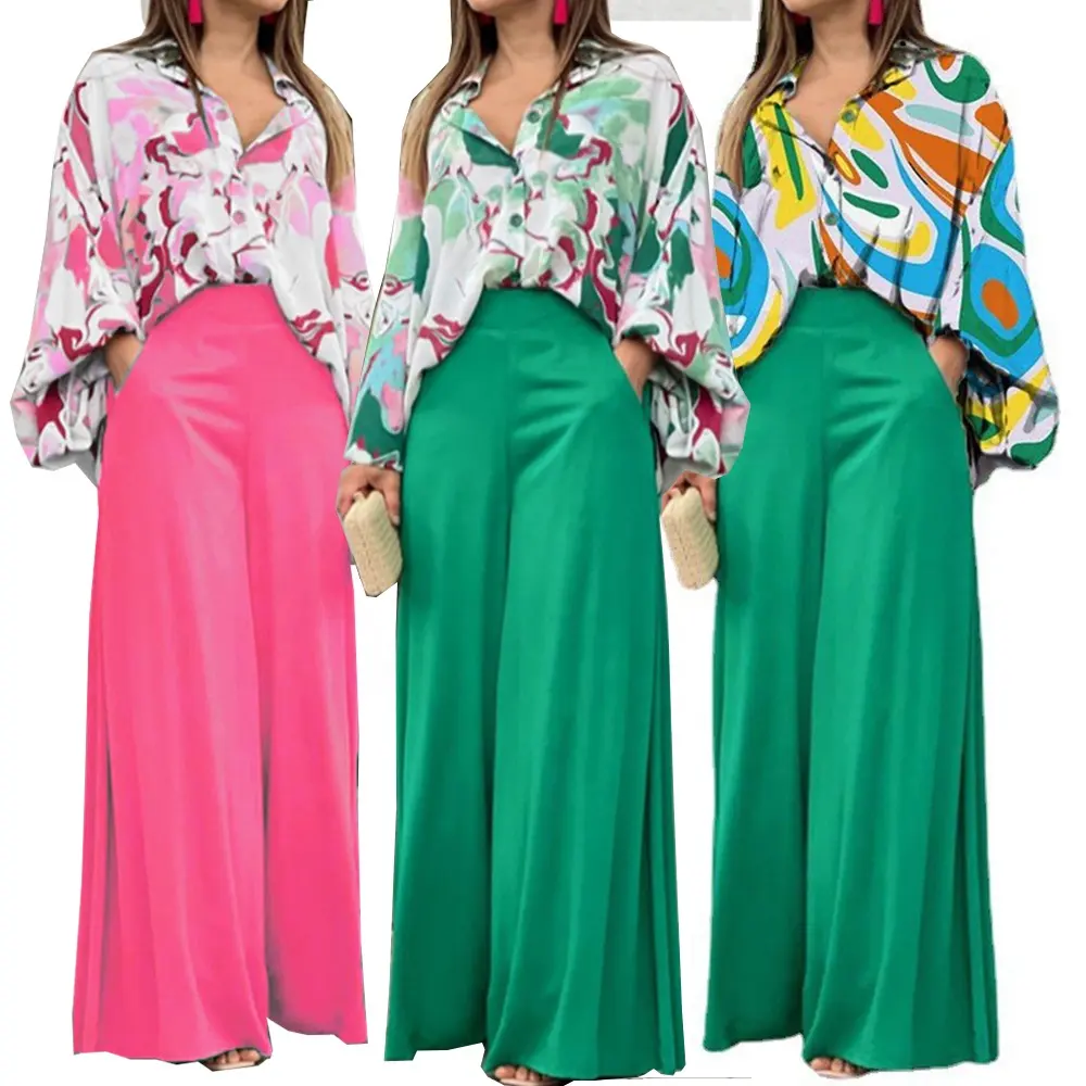 Arrival New Two Pieces Set 2 Floral Print Blouse Chiffon Long straigh Pants Casual Suit 2022 Woman Fashion Chic Shopping Luxury